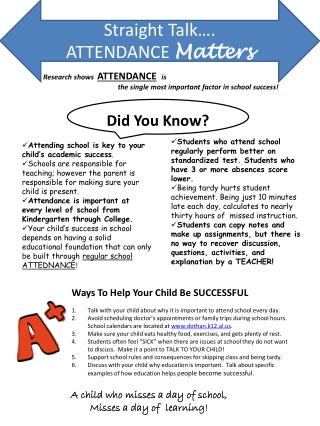 Straight Talk…. ATTENDANCE Matters