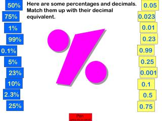 Here are some percentages and decimals. Match them up with their decimal equivalent.