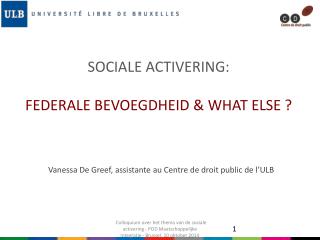 SOCIALE ACTIVERING: FEDERALE BEVOEGDHEID &amp; WHAT ELSE ?