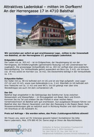 Attraktives Ladenlokal – mitten im Dorfkern! A n der Herrengasse 17 in 4710 Balsthal