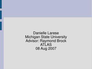 Danielle Larese Michigan State University Advisor: Raymond Brock ATLAS 08 Aug 2007