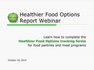 Healthier Food Options Report Webinar