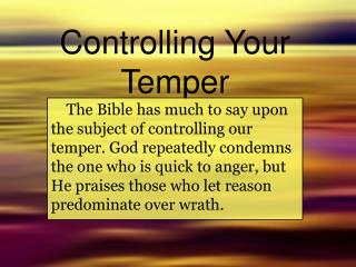 Controlling Your Temper