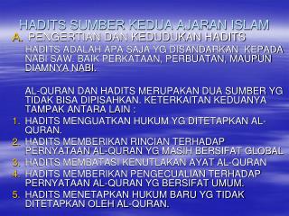 HADITS SUMBER KEDUA AJARAN ISLAM