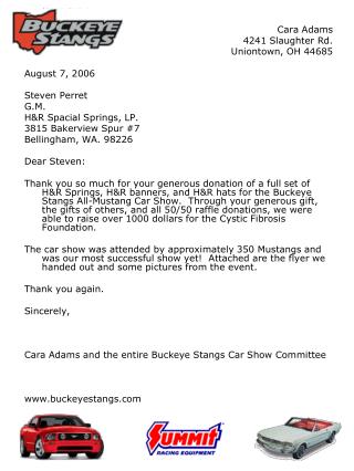 Cara Adams 4241 Slaughter Rd. Uniontown, OH 44685 August 7, 2006 Steven Perret G.M.