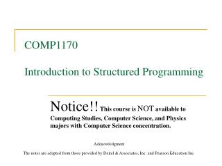 COMP1170 Introduction to Structured Programming