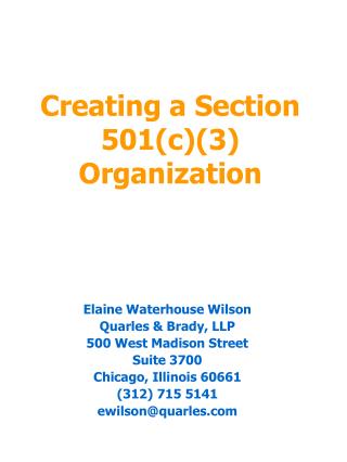 Creating a Section 501(c)(3) Organization