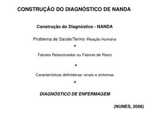 Construção do Diagnóstico - NANDA Problema de Saúde/Termo /Reação Humana +