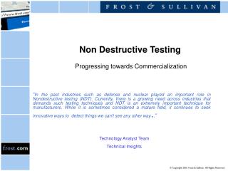 Non Destructive Testing Progressing towards Commercialization