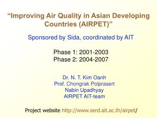 “Improving Air Quality in Asian Developing Countries (AIRPET)”