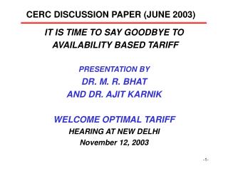 CERC DISCUSSION PAPER (JUNE 2003)