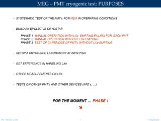 MEG – PMT cryogenic test: PURPOSES