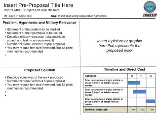 Insert Pre-Proposal Title Here Insert DMRDP Project and Task title here