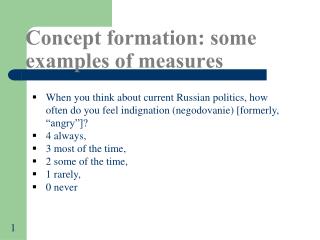 Concept formation: some examples of measures