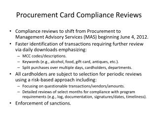Procurement Card Compliance Reviews