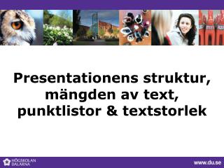 Presentationens struktur, mängden av text, punktlistor &amp; textstorlek