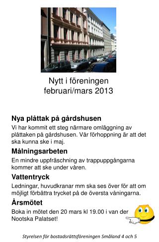 Nytt i föreningen februari/mars 2013