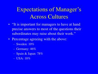 Expectations of Manager’s Across Cultures