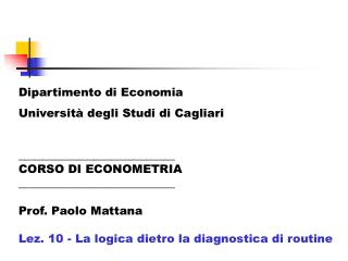 Dipartimento di Economia Università degli Studi di Cagliari ___________________________