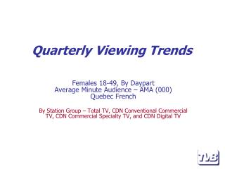 Females 18-49, By Daypart Average Minute Audience – AMA (000) Quebec French