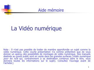 La Vidéo numérique
