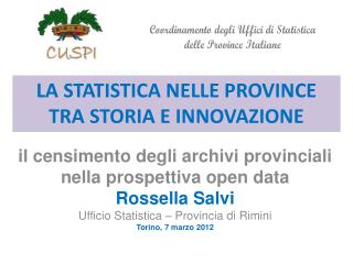 LA STATISTICA NELLE PROVINCE TRA STORIA E INNOVAZIONE