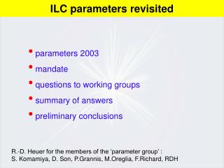 parameters 2003 mandate questions to working groups summary of answers