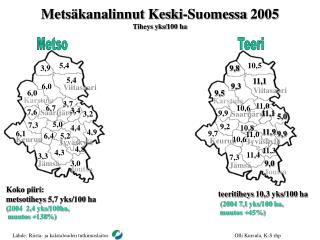 Metsäkanalinnut Keski-Suomessa 2005 T iheys yks/100 ha
