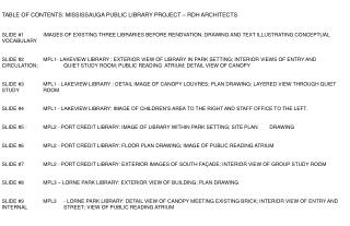 TABLE OF CONTENTS: MISSISSAUGA PUBLIC LIBRARY PROJECT – RDH ARCHITECTS