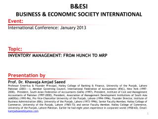 B&amp;ESI BUSINESS &amp; ECONOMIC SOCIETY INTERNATIONAL