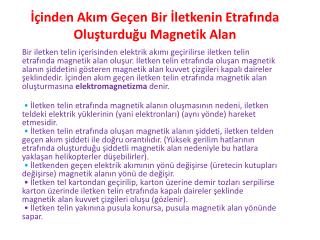 İçinden Akım Geçen Bir İletkenin Etrafında Oluşturduğu Magnetik Alan