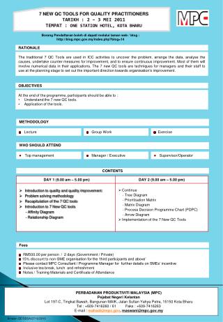 7 NEW QC TOOLS FOR QUALITY PRACTITIONERS TARIKH : 2 – 3 MEI 2011