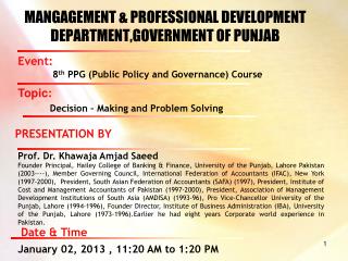 MANGAGEMENT &amp; PROFESSIONAL DEVELOPMENT DEPARTMENT,GOVERNMENT OF PUNJAB