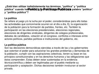 Política y Políticas Publicas