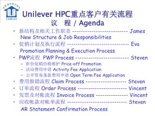 Unilever HPC 重点客户有关流程 议 程 / Agenda