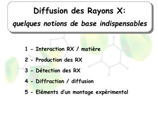Diffusion des Rayons X: quelques notions de base indispensables