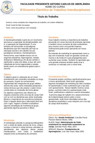 Autores: nome completo dos integrantes do trabalho, em ordem alfabética.
