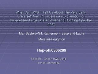 Speaker : Cheon Hwa Sung Yonsei University
