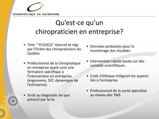 Titre ‘’ PCEOCQ’’ réservé et régi par l’Ordre des chiropraticiens du Québec