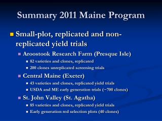 Summary 2011 Maine Program