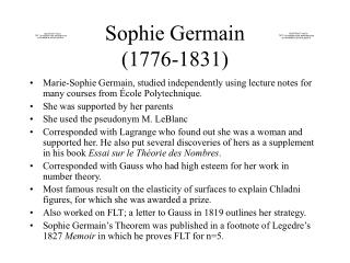 Sophie Germain (1776-1831)