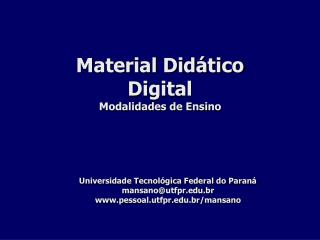 Material Didático Digital Modalidades de Ensino