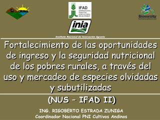 ING. RIGOBERTO ESTRADA ZUNIGA Coordinador Nacional PNI Cultivos Andinos