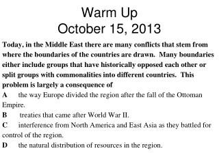 Warm Up October 15, 2013