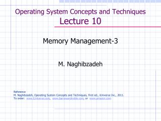 Operating System Concepts and Techniques Lecture 10