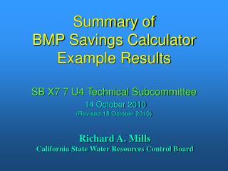 Summary of BMP Savings Calculator Example Results