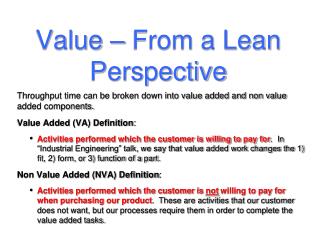 Value – From a Lean Perspective