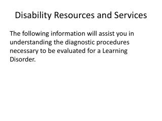Disability Resources and Services