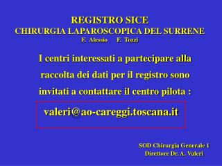 REGISTRO SICE CHIRURGIA LAPAROSCOPICA DEL SURRENE F. Alessio F. Tozzi