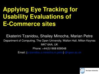 Applying Eye Tracking for Usability Evaluations of E-Commerce sites